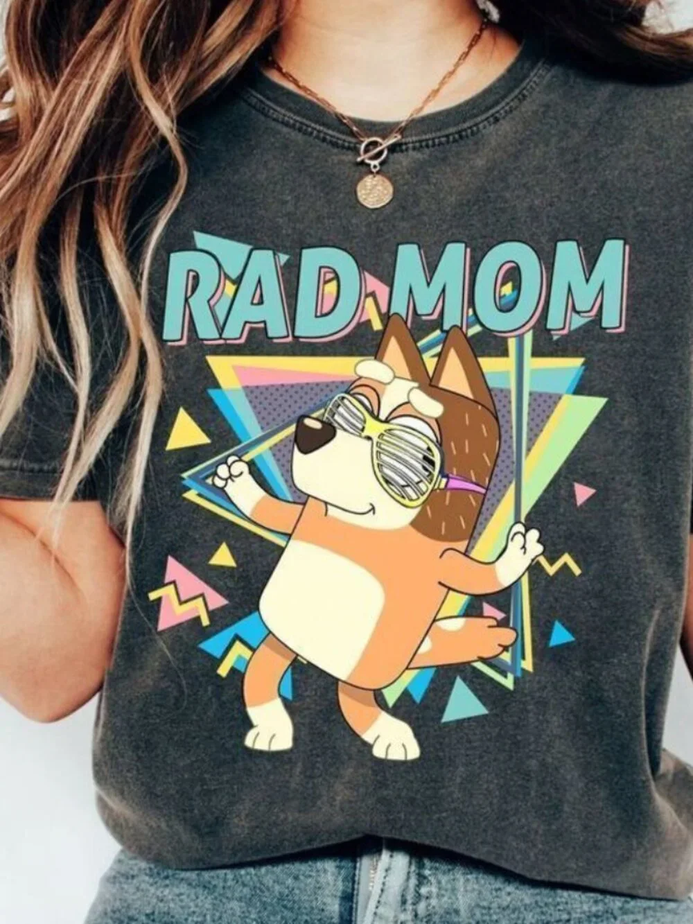 Retro Rad Mom Bluey Dad Chilli Heeler Cute Family Graphic Unisex T-Shirt